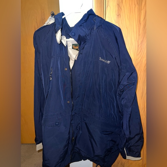 Timberland Weathergear Windbreaker Men's Hooded Jacket Navy Blue 2002 Me… - Picture 3 of 6